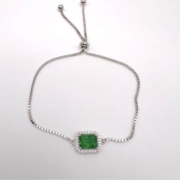 Sale $44 Firm! .925 Sterling Silver Green & Clear Cz Adjustable Bracelet - Picture 16 of 17